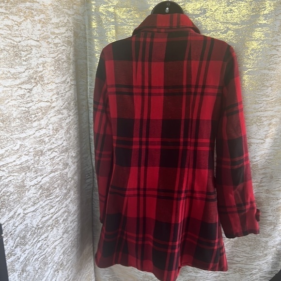 Anthropologie BB Dakota Red/Black Plaid Gothic Skull Pea Coat Coat Size S - Picture 11 of 16